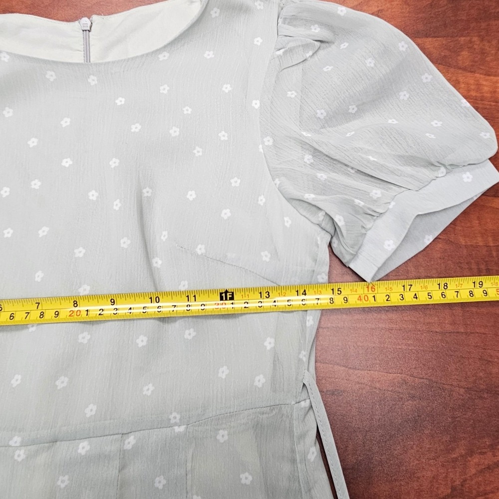 Dazy Soft Sage Green Polka Dot Puff Sleeve Maxi Dress Cottagecore Boho Women's S - Picture 5 of 11
